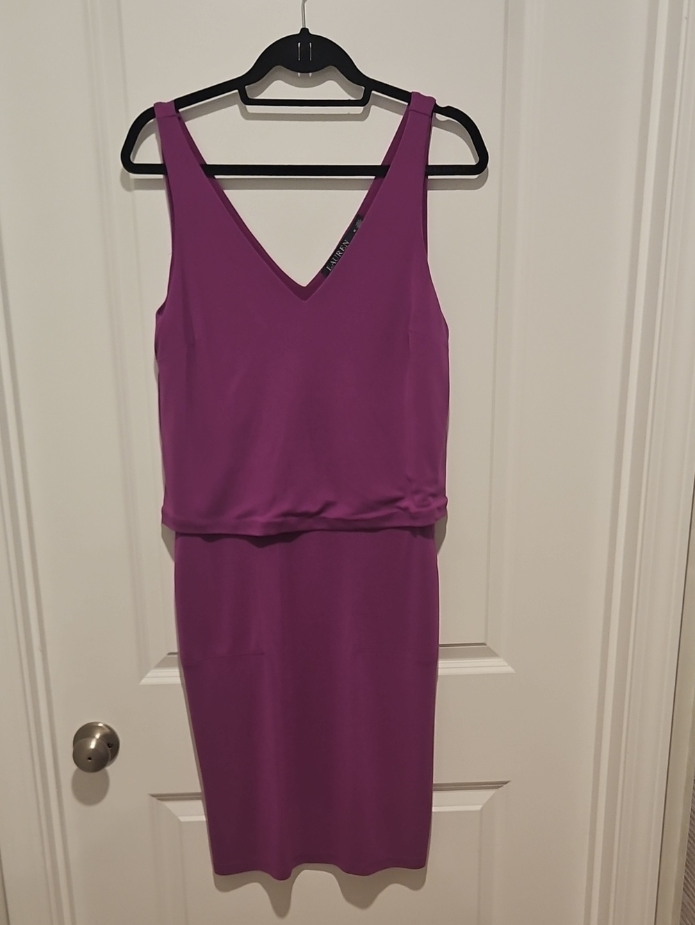 Ralph Lauren Purple V-Neck Sleeveless Blouson Midi Dress